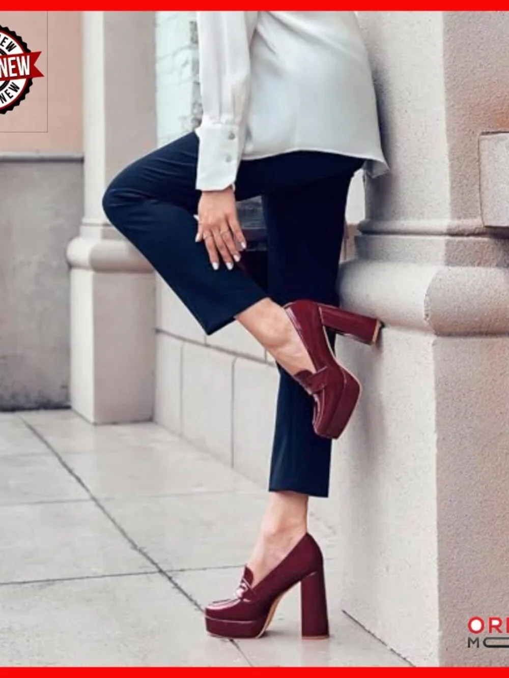 Platform Heel Loafers Chunky Block Heel Patent Leather Work Pumps